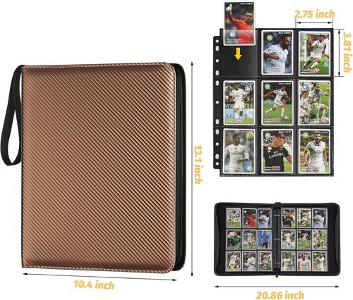 GERMUN 9 Pocket Card Binder - Premium Zip Trading Card Album for MTG, TCG & Sports Cards | Brown, 720 Double-Sided Pockets