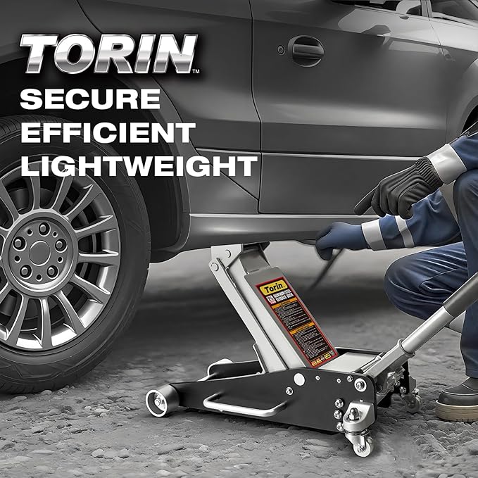 Torin 2.5 Ton Low Profile Aluminum/Steel Racing Floor Jack with Dual Piston Quick Lift Pump, 5521 lb Capacity, Lift Range 3.94"-18.31", SUV & Truck Compatible, Red