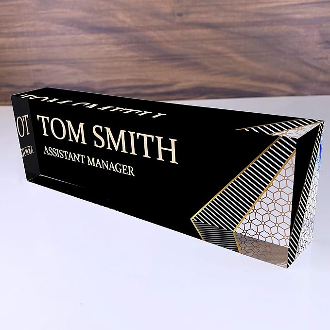 Artblox Office Desk Name Plate Personalized | Custom Name Plates For Desks | Abstract Shapes Design On Clear Acrylic Glass | Cute Office Desk Accessories Customized Gifts - (8" x 2.5")