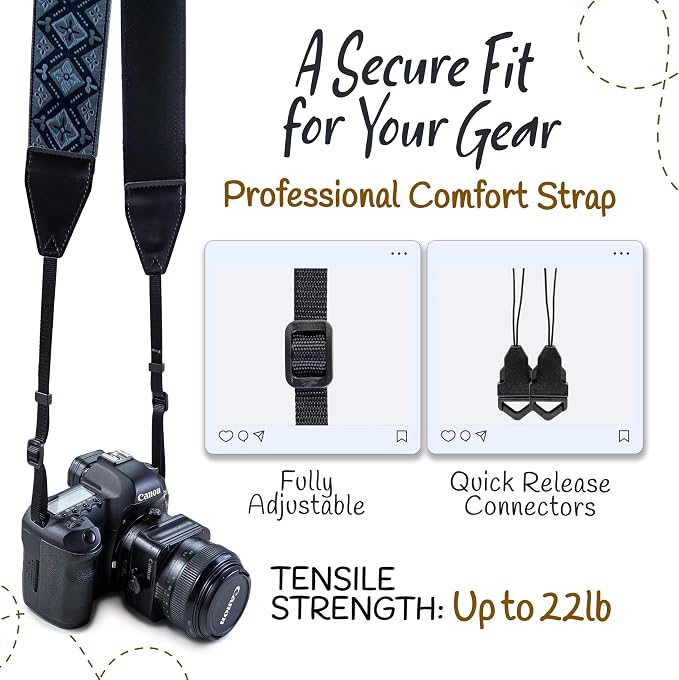 Art Tribute Camera Strap For Photographers Padded Universal Fit Neck Shoulder &