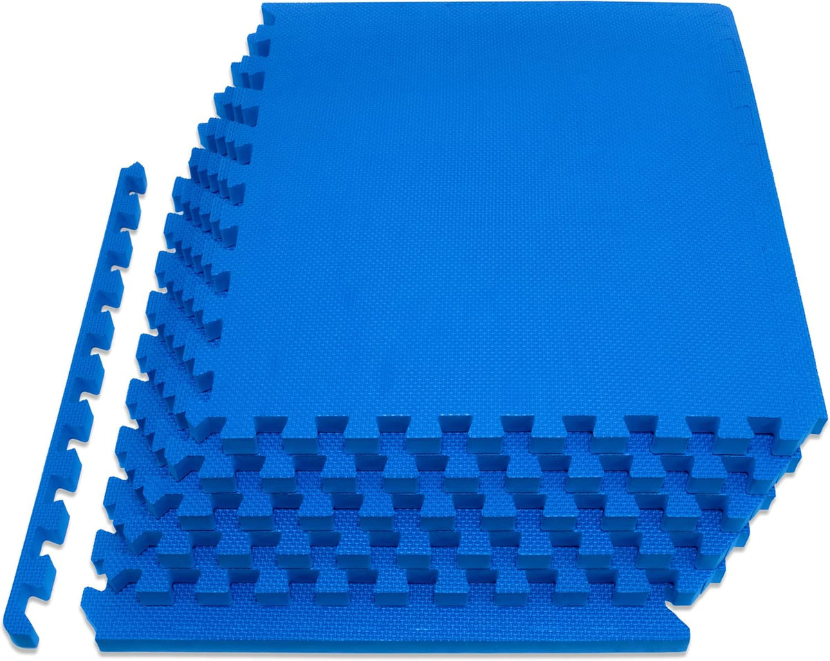 ProsourceFit Extra Thick Exercise Puzzle Mat - ¾-Inch EVA Foam Interlocking Tiles | Blue, 24 SQ FT, 6 Tiles for Home & Gym