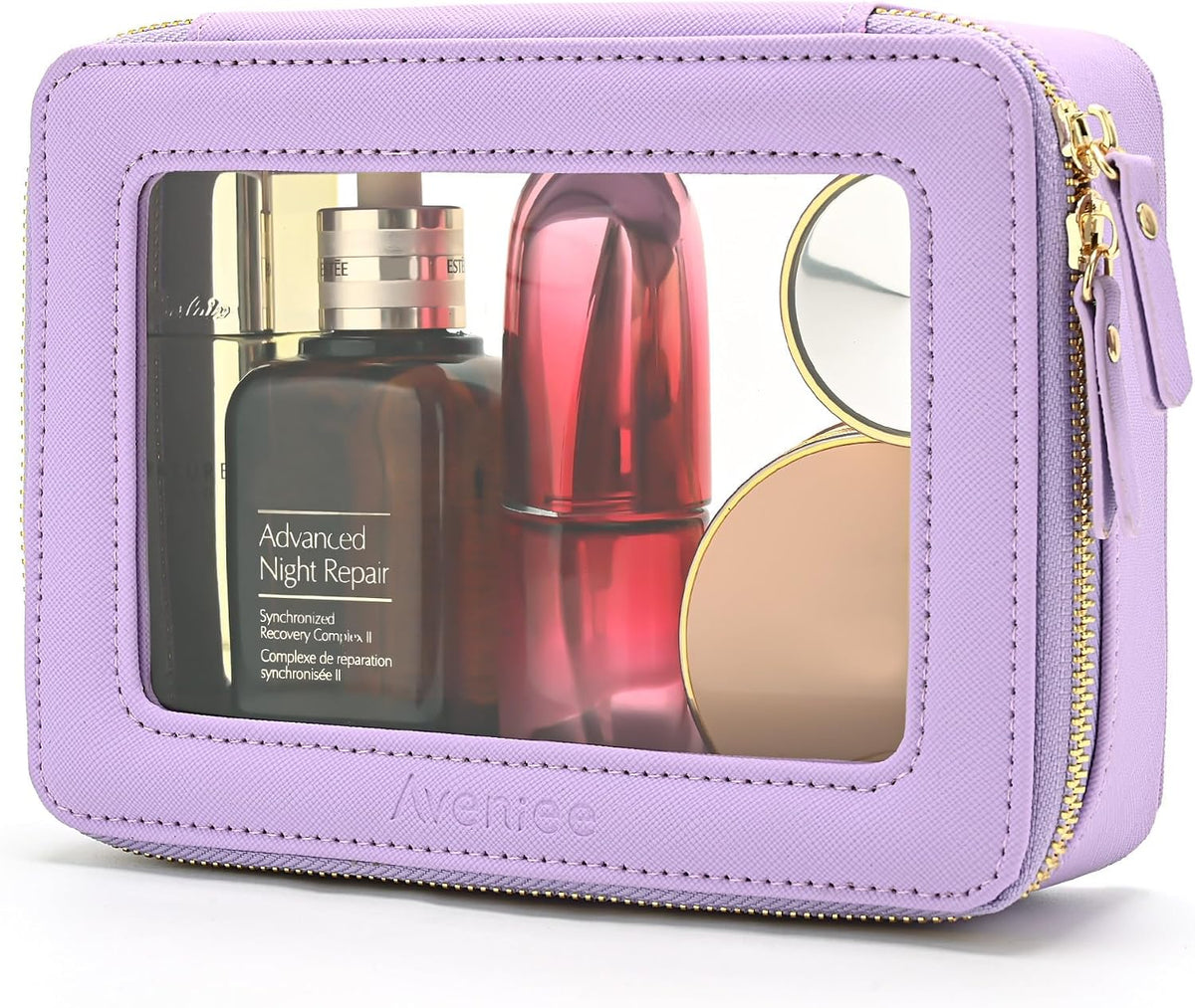 Aveniee Clear Makeup Bag Organizer, Travel Toiletry Bag Cosmetic Case for Women, Make Up Skincare Pouch Car Organizer Bag with Zippers for Essentials,Lilac,Medium Classic