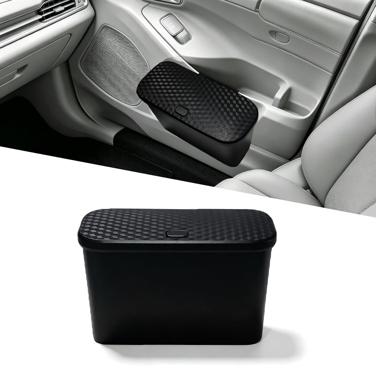 Mini Car Trash Can with Lid,Black ABS Hanging Bin for Door and Seat Back