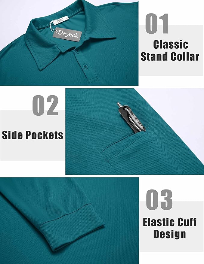 Deyeek Men's Polo Shirts Long Sleeve Golf Polo Shirts for Men Quick Dry UPF 50+ Sun Protection Polos Casual Collared Shirts