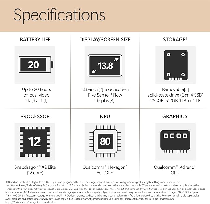 Microsoft Surface Laptop (2026), 13.8-inch Premium Performance Laptop, Snapdragon X2 Elite Processor, Touchscreen Display, 16GB RAM, 512GB SSD Storage, Windows 11 Copilot+ PC Built for AI, Dune