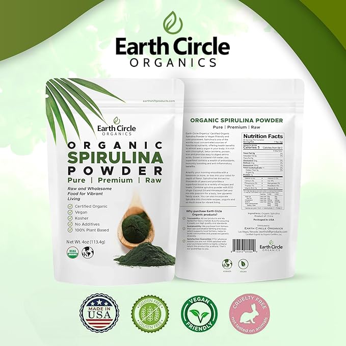 Spirulina Powder, Kosher, Raw and Non-Irradiated | Pure Vegan Protein | Premium Superfood, High in Amino Acids and Antioxidants - 4 Ounce