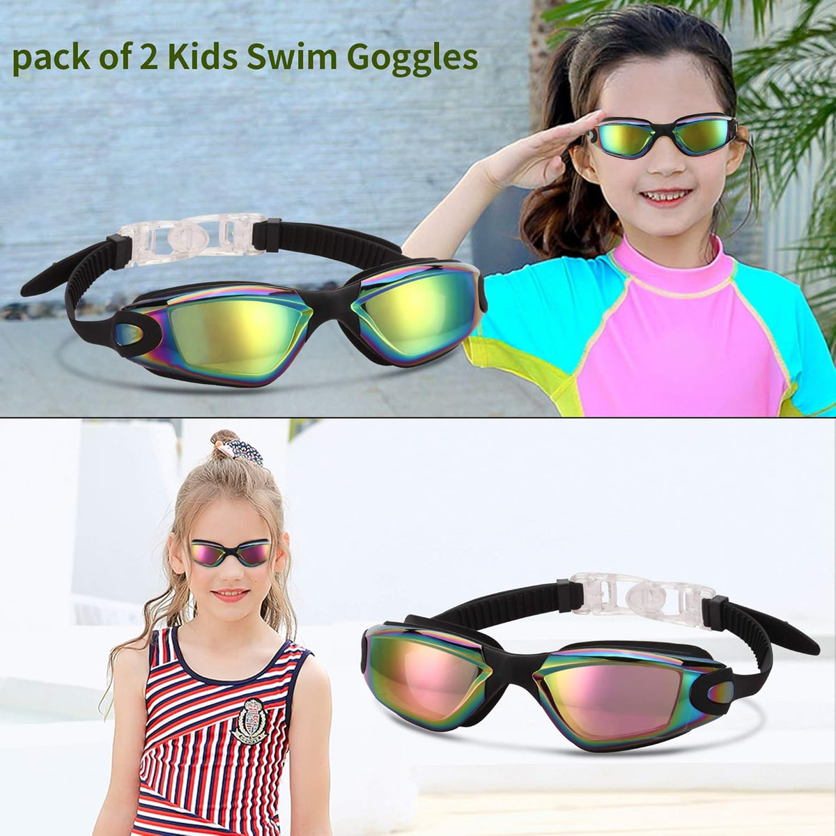Skiennix Kids Swim Goggles - UV Protection & Anti-Fog Design | 4 Pack for Ages 6-14