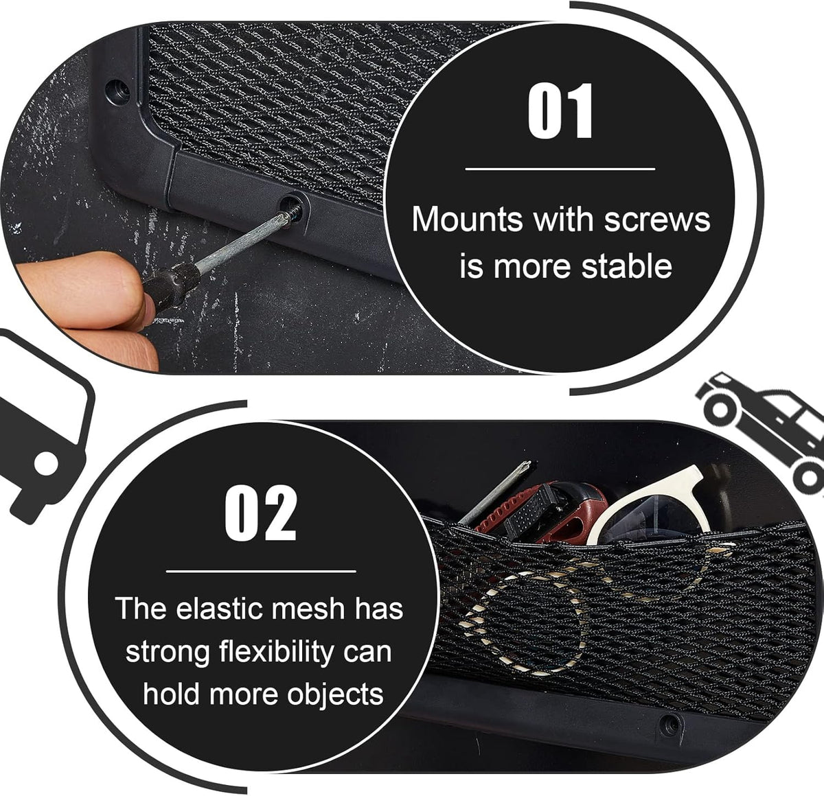 Frienda 2 Pcs Car Boat Storage Net Bag Mesh Pocket Holder,13.8 X 5 Inch