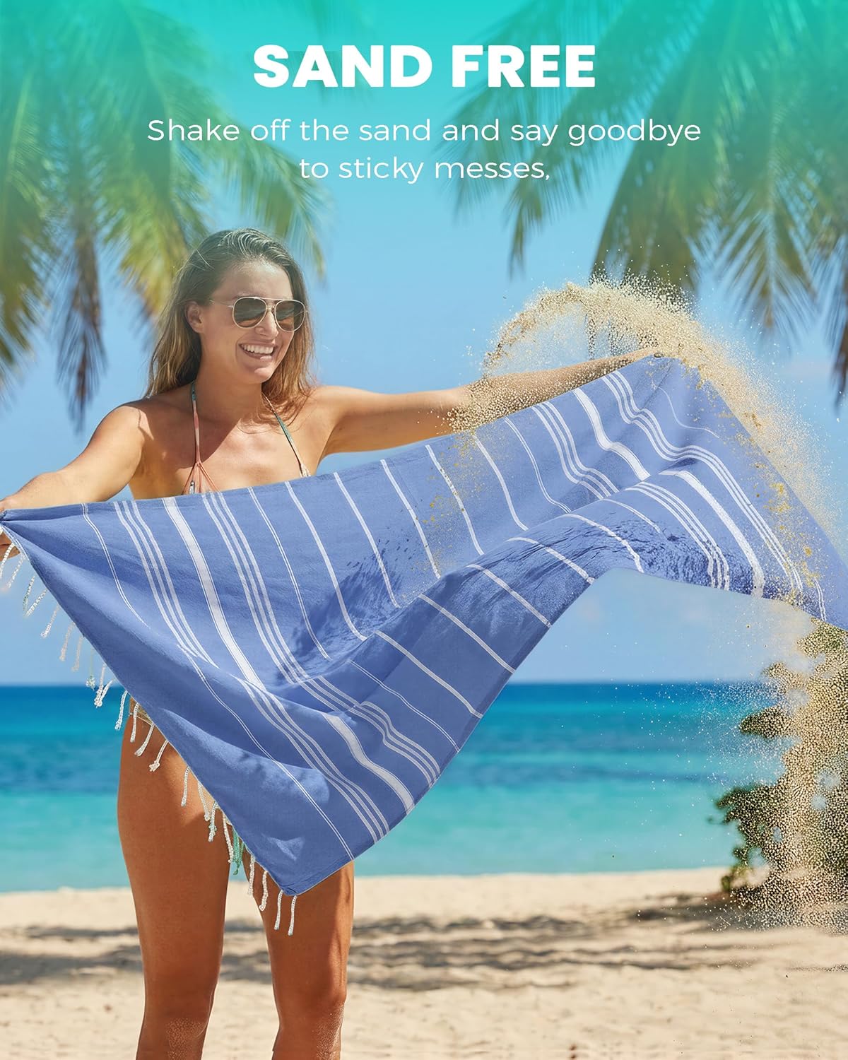 Skiennix Turkish Beach Towels - Quick Dry, Sand-Free & Soft | Lightweight Blue Stripe for Adults