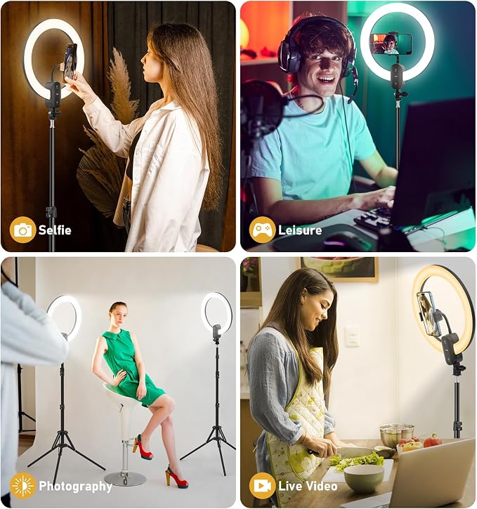 12 inch Ring Light with Stand 2800mAh Rechargeable, LED Circle Selfie Cordless
