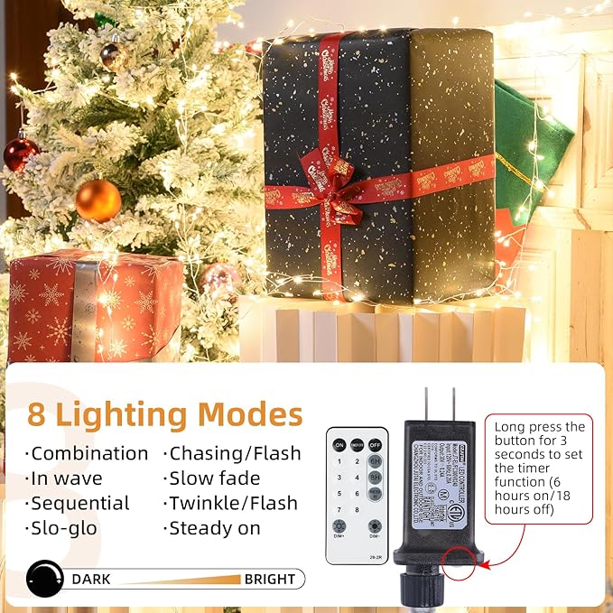Dailyart Fairy Lights Plug in, 1000 Led Small Warm Wreath Lights with Remote 75Ft Long Waterproof Twinkle String Lights with Timer for Bedroom Outdoor Indoor Wedding Garland Decorative Silver Wire
