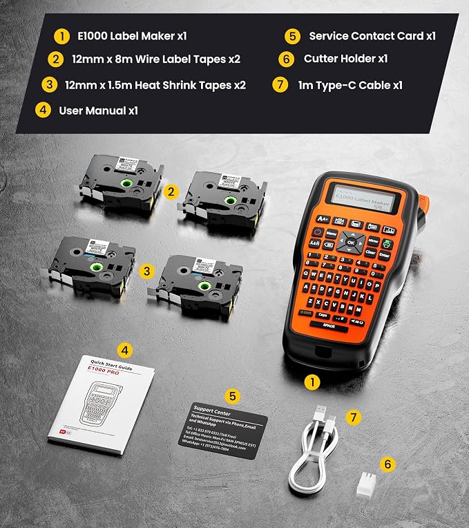 E1000 Heat Shrink Label Maker, Wire Label Maker Waterproof-Labels, Labeler