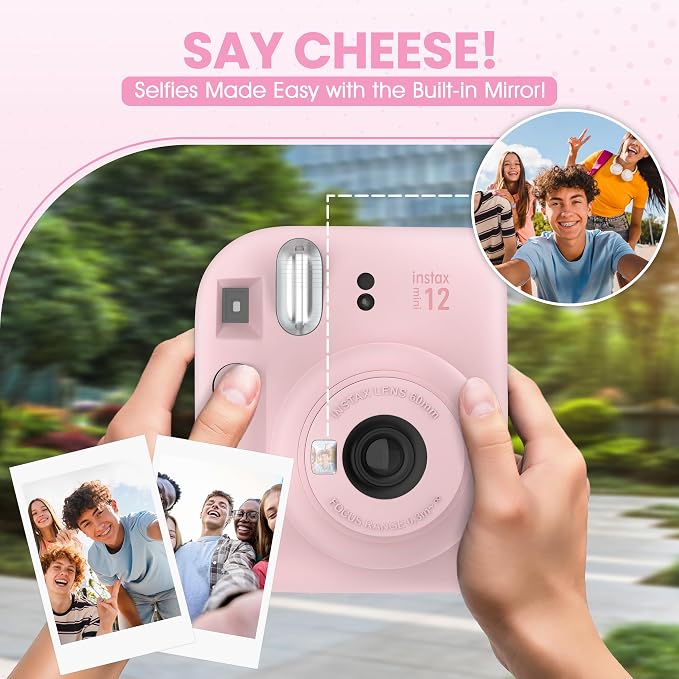 Fujifilm Instax Mini 12 Instant Camera Blossom Pink + Minimate Custom Designed