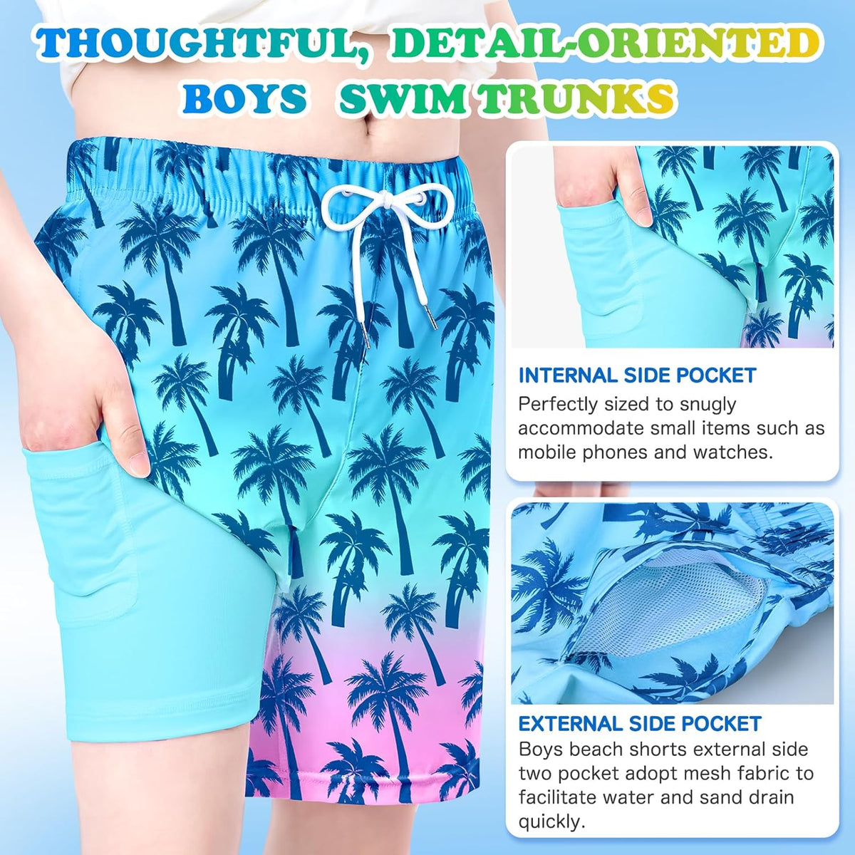 Skiennix Boys Swim Trunks - Quick Dry Swim Shorts with Compression Liner | Kids Bathing Suit (10-12)