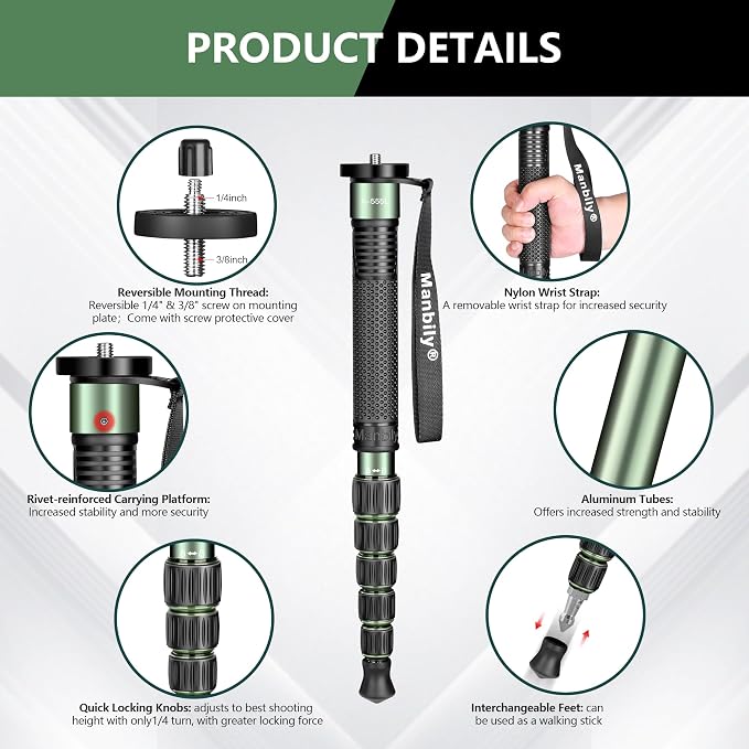 Manbily Camera Monopod Aluminum Portable Compact Lightweight Travel Monopod