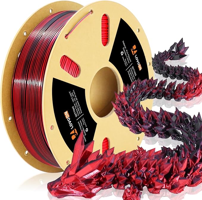 LOVOON PLA Filament 1.75mm Silk Dualcolors Red Black, Shiny Coextrusion PLA