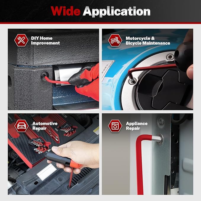 TOMMARS Hex Key Set Magnetic Ball End S2 Steel With T-Handle Hex Key Allen Wrench Set SAE(1/16"-3/8") Metric(1.5mm-10mm) TORX(T10-T50)