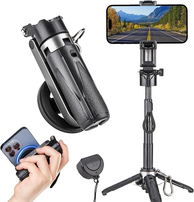 MQOUNY for Magsafe Tripod Stand for iPhone, Portable Pocket Size Selfie Stick
