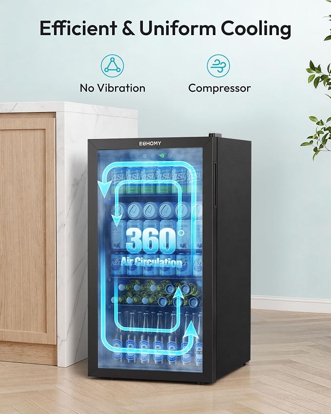 EUHOMY Beverage Refrigerator and Cooler, 128 Can Mini fridge with Glass Door, Small Refrigerator with Removable Shelves for Soda Beer or Wine, Home/Bar/Office, Black