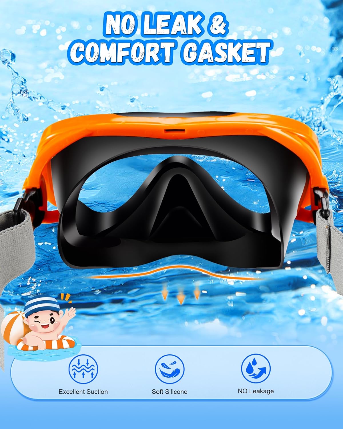 Skiennix Kids Swim Goggles - Leak Proof Design with Fabric Strap | 180° Clear View for Ages 3-15