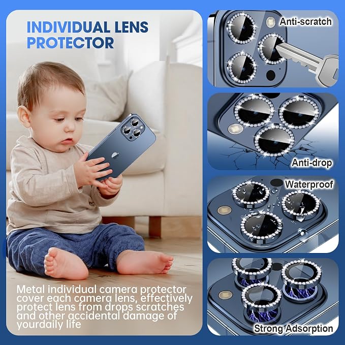 for iPhone 15 Pro/iPhone 15 Pro Max Camera Lens Protector Bling Individual