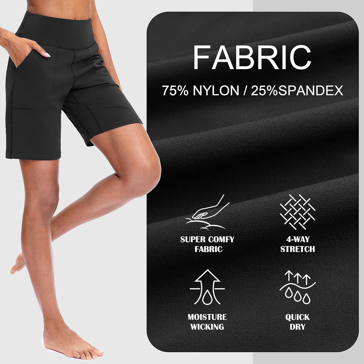 SANTINY Women's High-Waisted Athletic Bermuda Shorts - Comfortable Running & Yoga Shorts with Pockets