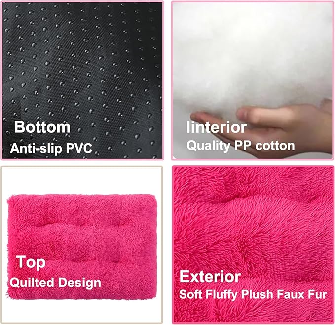 Dog Crate Mat, Dog Bed for Large Dogs, Comfy Fluffy Kennel Pad Anti-Slip for Dog beds & Furniture, Quilted Dog Bed for Pets for Medium/Small Dogs Cats (Color : Rose, Size : 25x18)