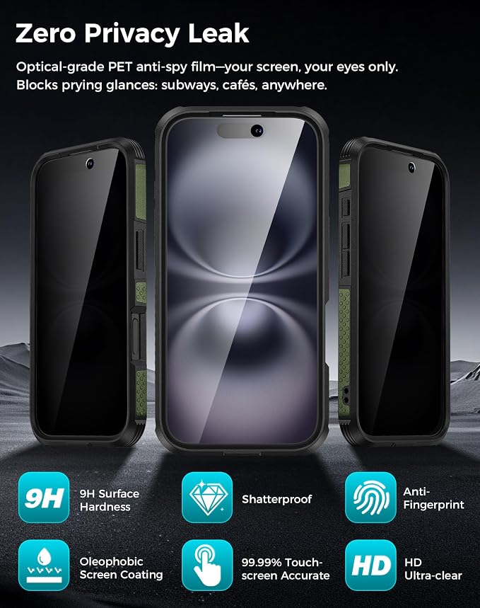 Goton for iPhone 16 Case with Privacy Tempered Glass Screen Protector & Camera