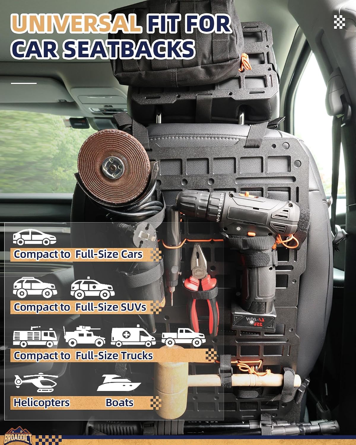 Rigid Molle Panels fit for Vehicles + Headrest Molle Panel Modular Storage Display for Tactical Gears Accessories
