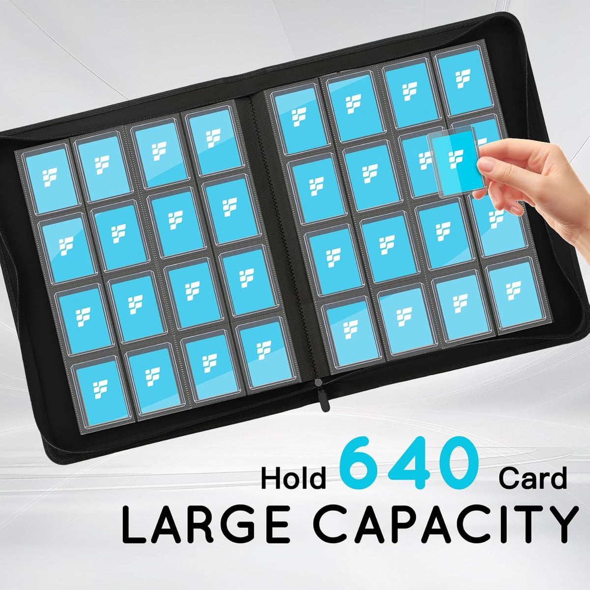 Skiennix Toploader Binder - 16 Pocket Card Holder for 3" x 4" Rigid Cards | Holds 640 Top Loaders (Black)