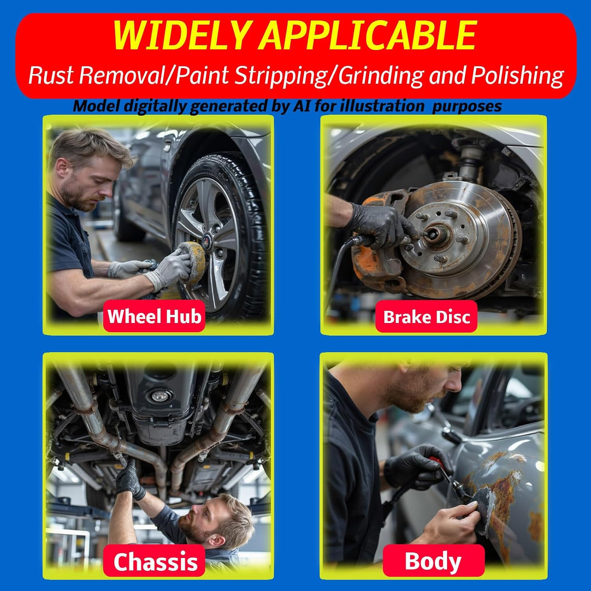 Wheel Hub Cleaning Tool, Wheel Stud Cleaner Includes 6 Grinding, Quick Rust Removal Brake Hub Cleaning Tool, Hub Resurfacing Tool Fits Power Drill or 1/2" Impact Driven Wrenches