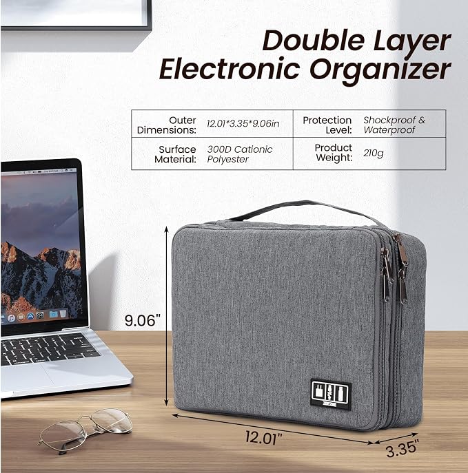 Large Electronic Organizer Travel Case, Double Layer Tech Accessories Bag