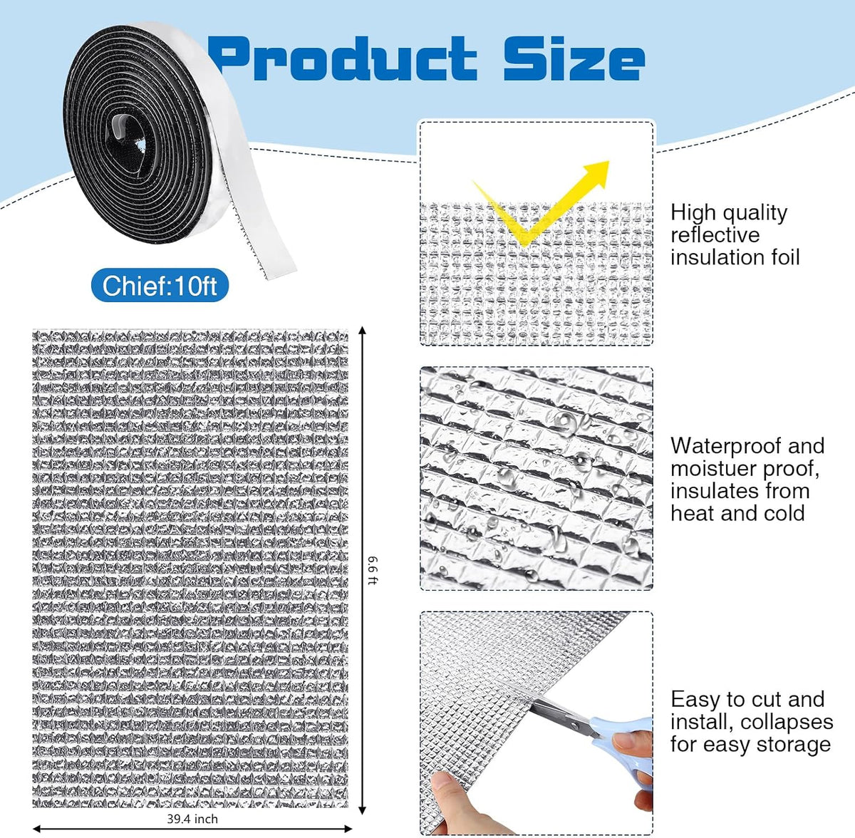 Frienda Rv Window Reflective Insulation Roll 39.4inchx6.6ft Double Aluminum Foil Heat Bubble Thermal Window Shade Door Cover Blackout for Garage Roof Travel Camper Skylight Shield