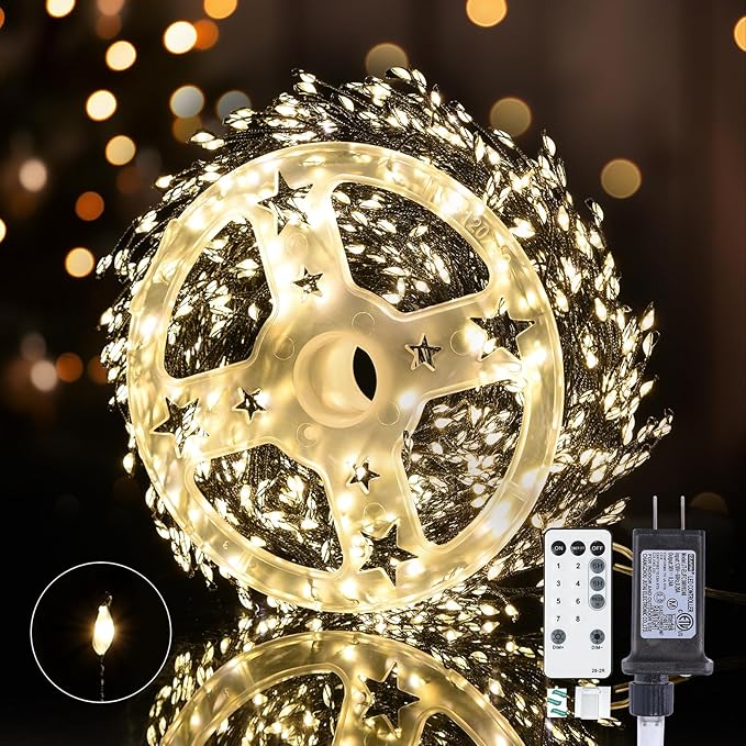 Dailyart Fairy Lights Plug in, 1000 Led Twinkle String Light with Remote 75Ft Waterproof 8 Modes Warm Cluster Lights with Timer for Bedroom Wreath Window Wedding Christmas Tree Decoration,Black Wire