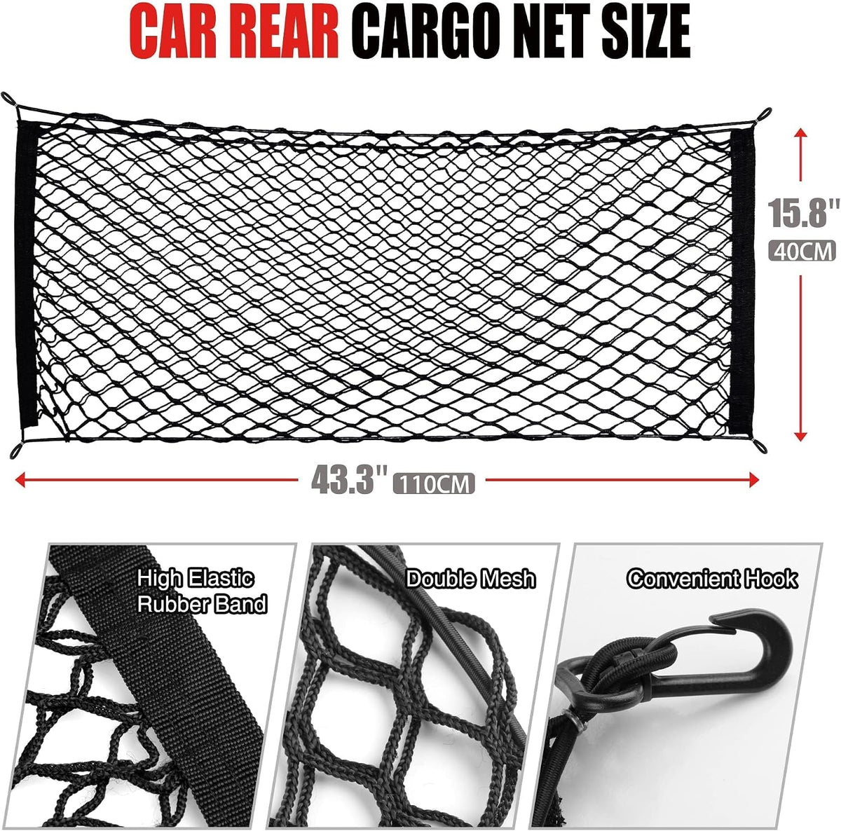 AWELCRAFT Car Rear Cargo Net – Adjustable Elastic Trunk Storage Organizer