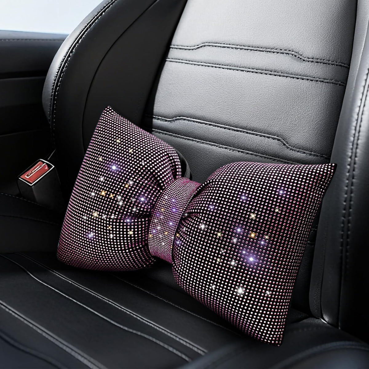 surpassme Rhinestone Lumbar Support Pillow for Car, Bling Back Support Pillow/Cushion Car Accessories for Women(Pink)