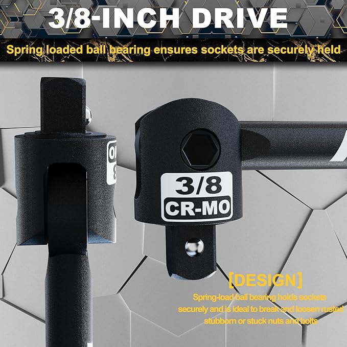 3/8" Drive 17.5 Inch Breaker Bar, Heavy Duty Head, Premium Chromium-Molybdenum Steel, Laser Etched Marking, for Grip and Break Loose Tight Bolts, Nuts