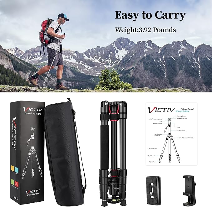 81" Professional Tripod for Camera & Phone -Tall, Compact Travel Tripod Stand