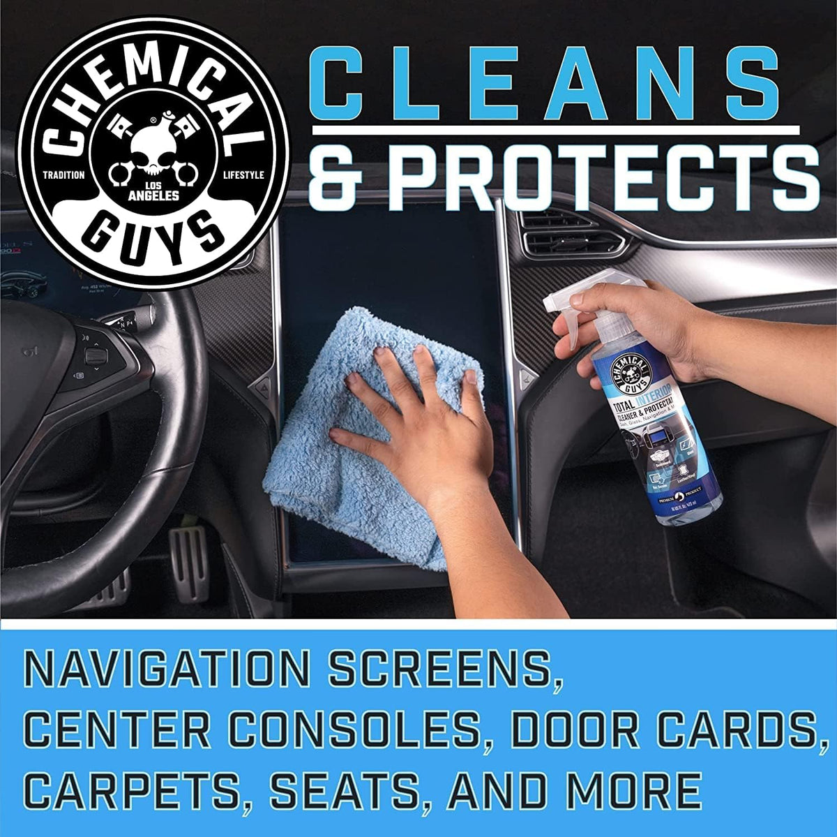 Chemical Guys Total Interior Cleaner & Protectant 16 oz with Professional Grade Microfiber Towel - Car Interior Cleaning Kit for Dash, Seats, Carpet, Glass, Vinyl, Leather, and Plastic