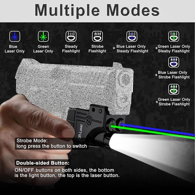 Red Green Purple Blue Laser Light Combo, 800 Lumens Tactical Flashlight Laser