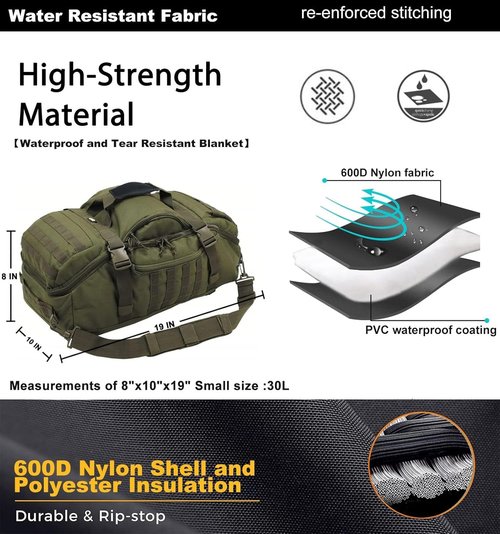 Miramrax Tactical Duffle Bag | Large Travel Backpack for Men - 25L Gym & Overnight Use (Green)