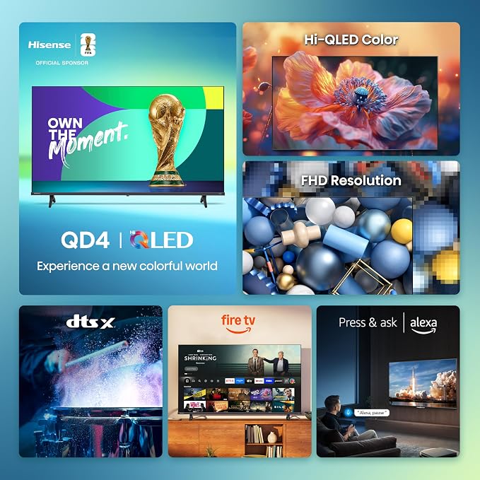 Hisense 40-Inch Class QD4 Series Hi-QLED FHD Smart Fire TV (40QD4QF) - Quantum Dot Color, DTS Virtual: X, Alexa Built in, Slim Bezel Design