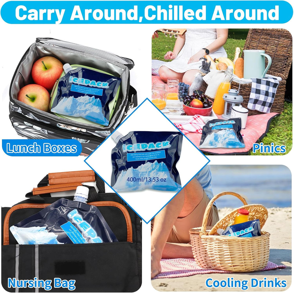 Skiennix Reusable Ice Packs - 5 Pack Freezable Gel Packs for Lunch Boxes, Camping & Medical Use - Leakproof & Long-Lasting Cold Storage