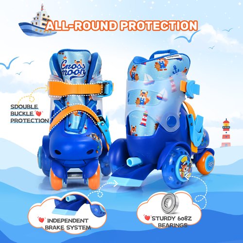 Adjustable Beginner Skates for Kids – Light-Up Wheels, Fun Tractor Design for Girls, Boys, Toddlers (Captain Fox, X-Small (6.5C–10C US))