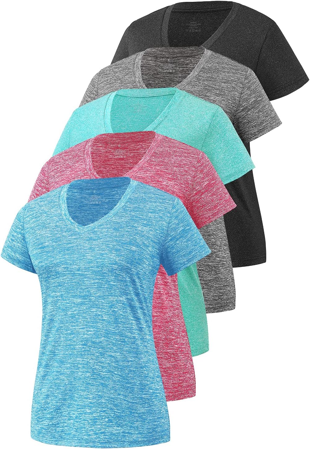 Skiennix Women's Athletic V-Neck T-Shirts - 5-Pack Moisture-Wicking Dry Fit Tees