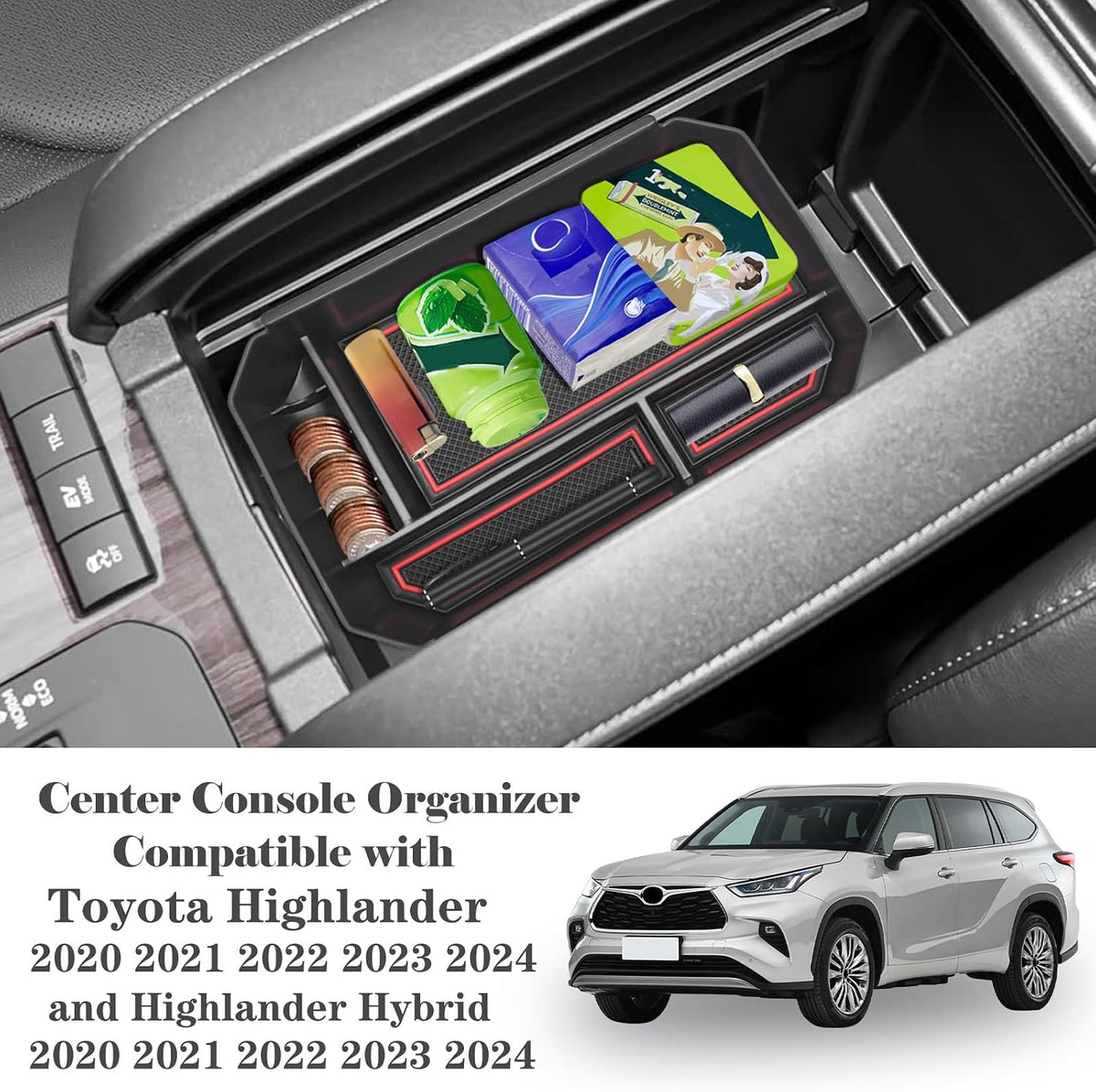 Armrest Center Console Organizer for Toyota Highlander 2020-2024