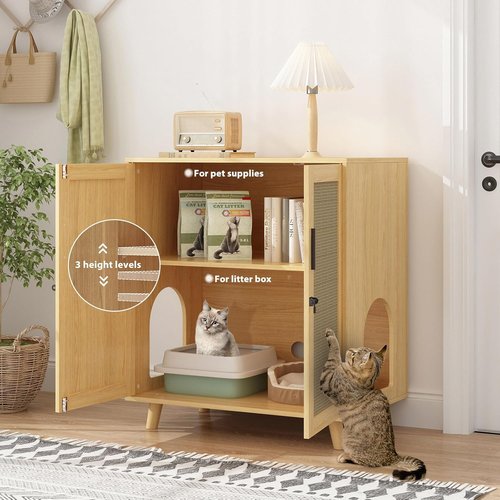 Lovinouse Cat Litter Box Enclosure - Large Hidden Litter Cabinet with Sisal Doors & Adjustable Shelf | Stylish Wooden Design for Living Room