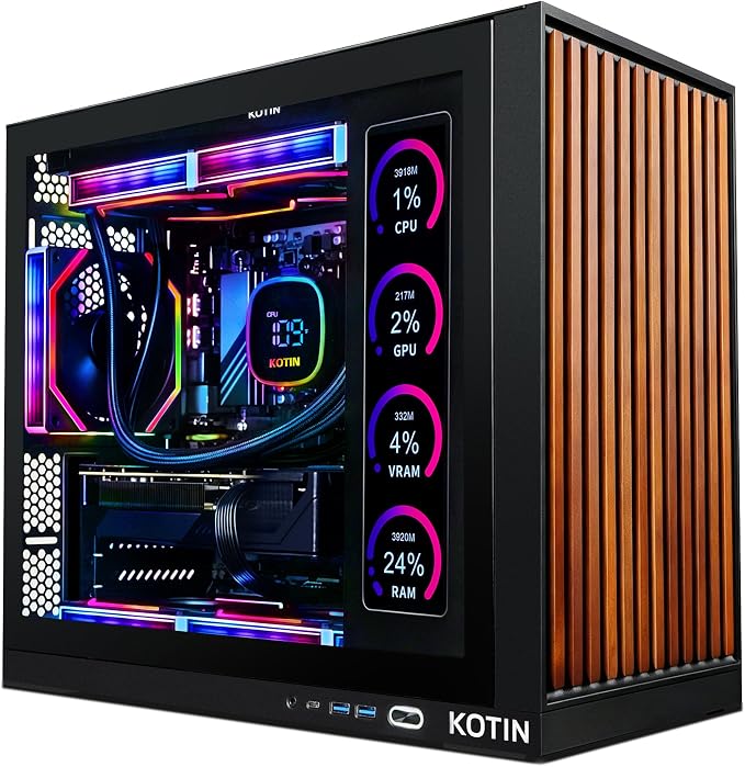 KOTIN Prebuilt Gaming PC, Ryzen 7 9700X, 32GB DDR5, RTX 5060 8GB, 1TB SSD | 360mm Liquid Cooled Gaming Desktop, 11.3in Smart Display, 650W 80+ Gold PSU, WiFi 7, Assembled in USA, Windows 11 ARGB Tower