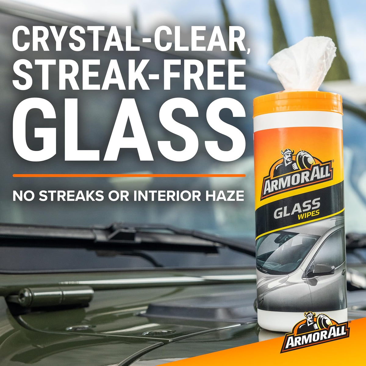 Armor All Car Glass Wipes, Auto Glass Cleaner, 90 Count | Ammonia-free window cleaner wipes safe on tinted glass; remove filmy residue, fingerprints, and bugs