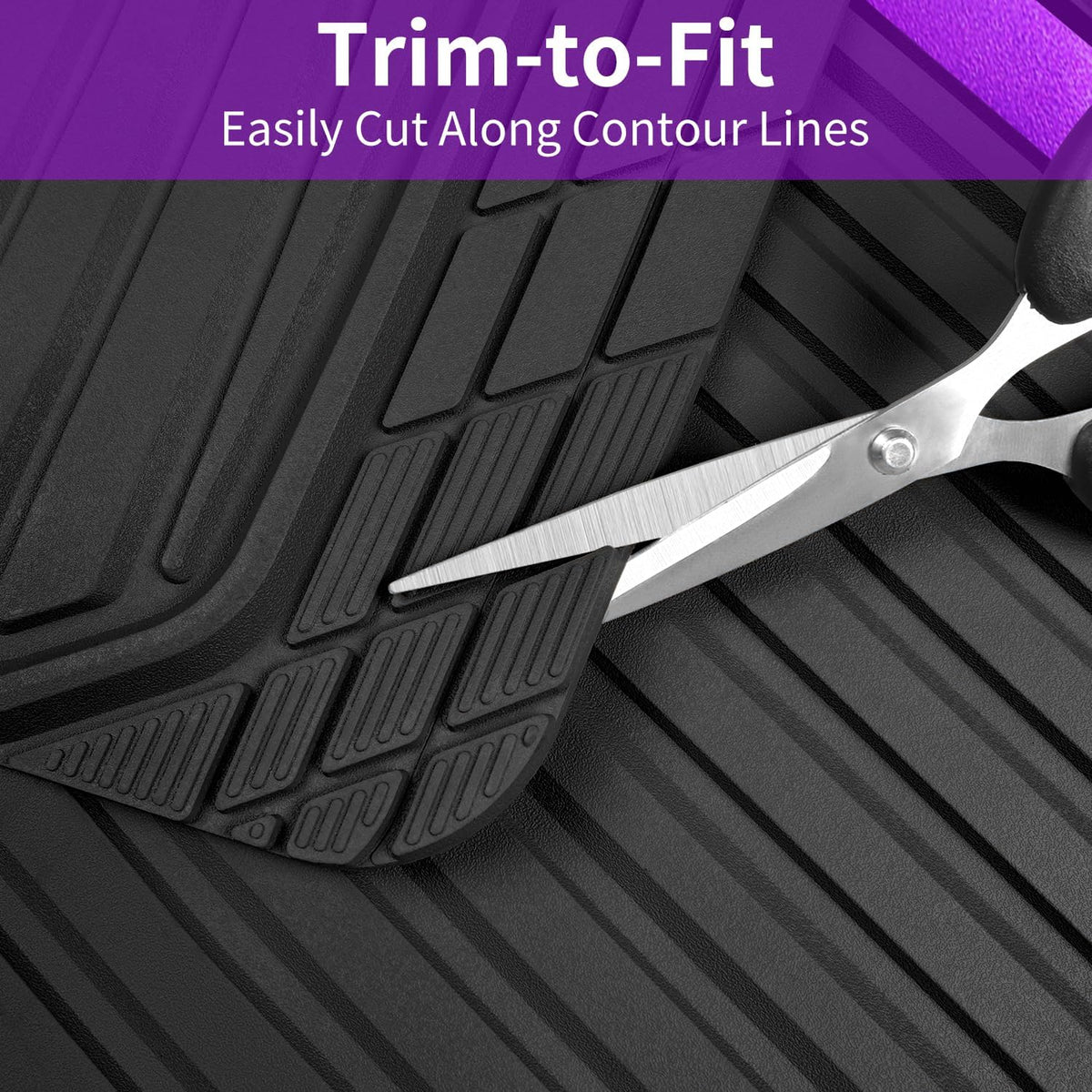 CAR PASS Heavy Duty Rubber Car Mats Metallic,Aluminum Film All Weather Floor Mats Waterproof Universal Trim to Fit SUVs Sedans Vans 4 Piece Anodized Deep Dish Two-Tone Sporty Black Purple Chrome